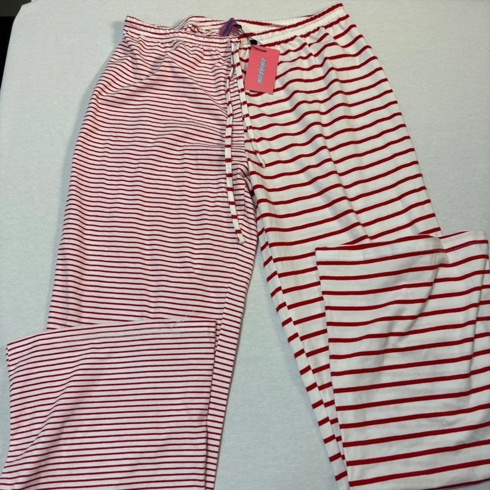 Edikted, Laken Mixed Stripe Stretch Cotton Drawstring Pants Small, NWT MSRP $44